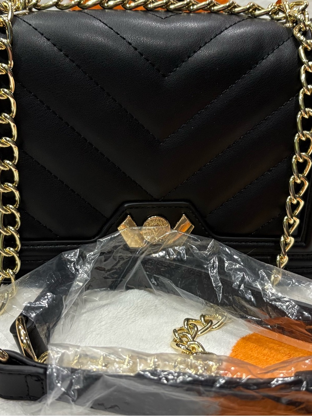 Valentino Orlandi Black Quilted Crossbody with Gold Chain
